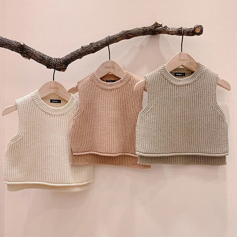 Baby Girls Sweaters Baby Girl Solid Sleeveless Pullover Vest Baby Boys Sweaters Knit Vest Kids Toddler Autumn Outerwear
