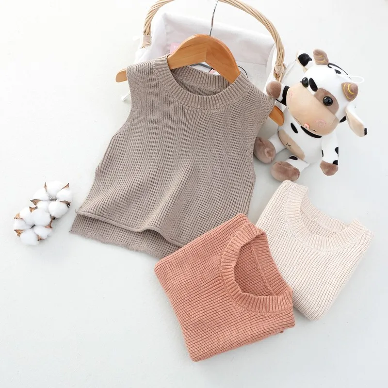 Baby Girls Sweaters Baby Girl Solid Sleeveless Pullover Vest Baby Boys Sweaters Knit Vest Kids Toddler Autumn Outerwear