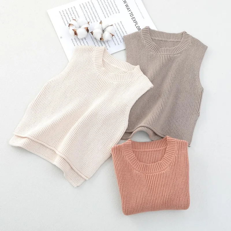 Baby Girls Sweaters Baby Girl Solid Sleeveless Pullover Vest Baby Boys Sweaters Knit Vest Kids Toddler Autumn Outerwear