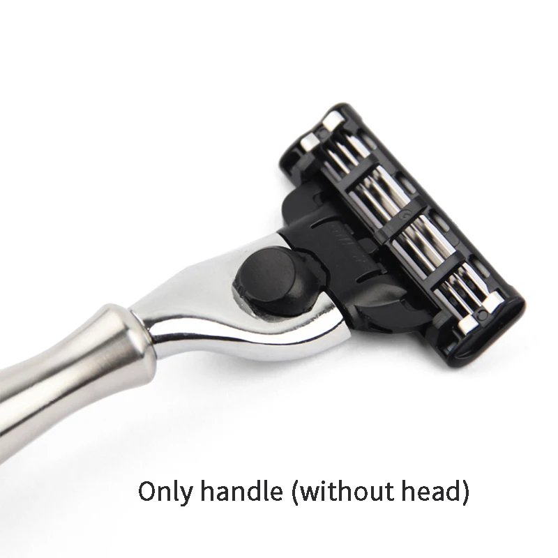 304 Stainless Steel Safety Razor Handle Men Shaving Cartridge Razor Pure Metal Replaceable Razor Blade Holder (Without Head)