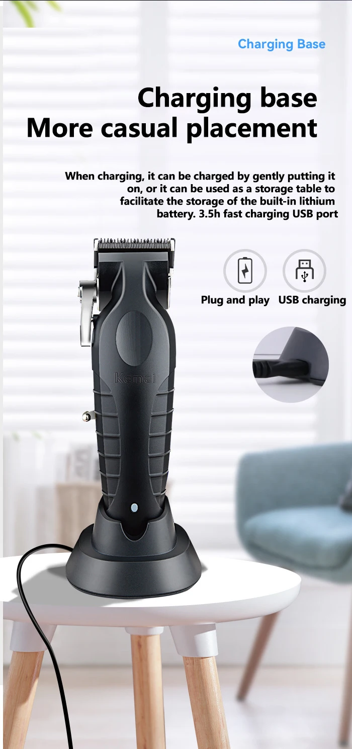 Kemei KM-2296 2299 Professional Hair Clipper for Men Hair Cutting Machine with Seat Charger Hair Trimmer Machine Haircut Machine