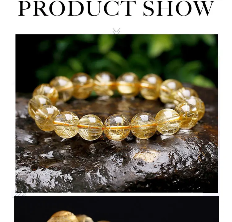 RUILONG Fashion Natural Rutilated Quartz Stone Bracelet 6/8/10MM Round Beads Jewelry Sweet Color Charm Bracelet Wristband Gift