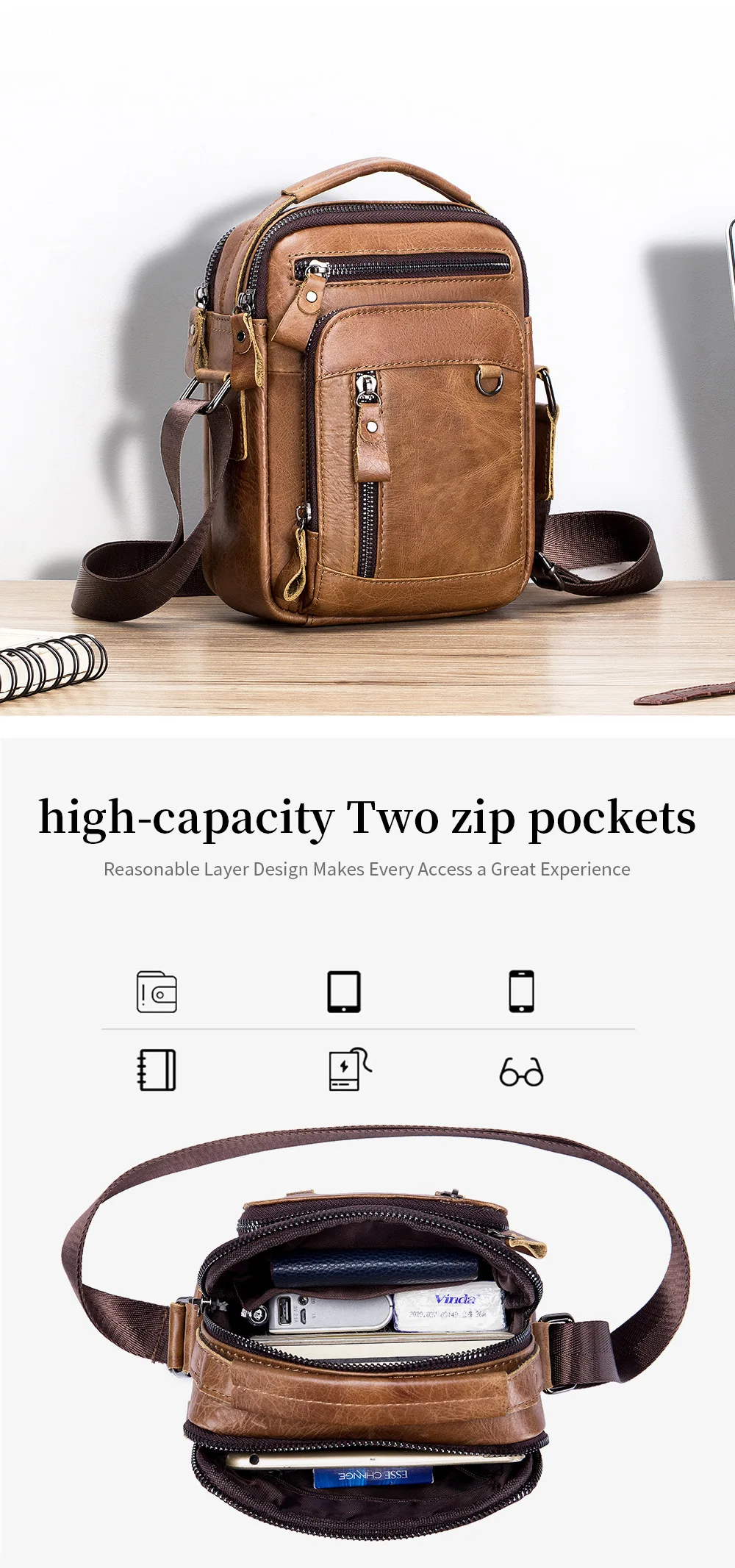 Brand 100% Genuine Leather Men's Shoulder Bags Messenger Bag for Men Crossbody Bags New Small Man Designer Handbag Bolso Male