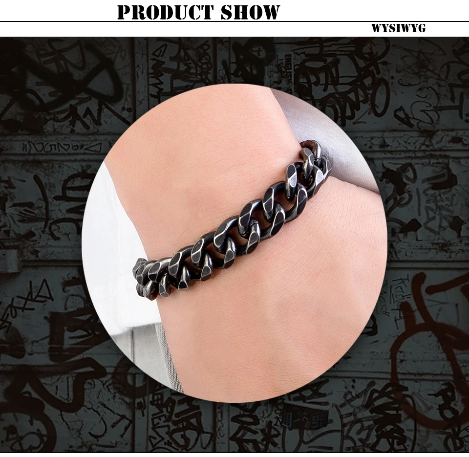 New Men's Vintage Grey Bracelet Stainless Steel Curb Cuban Link Chain Hiphop Trendy Handmade Jewelry For Brother Boyfriends Gift