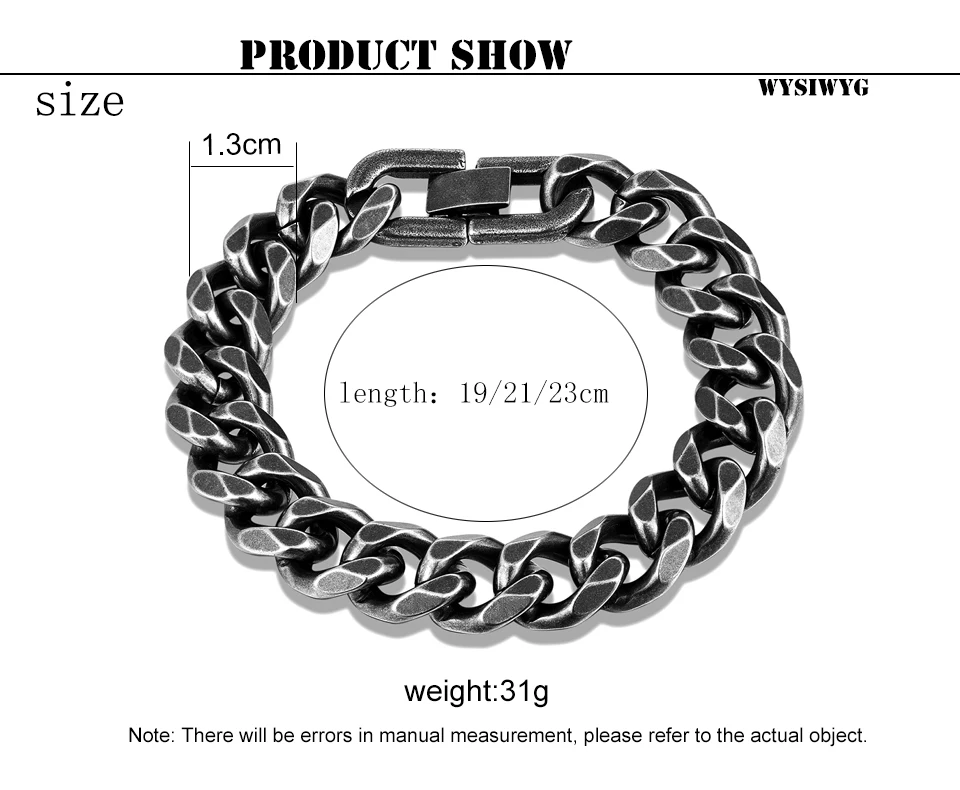 New Men's Vintage Grey Bracelet Stainless Steel Curb Cuban Link Chain Hiphop Trendy Handmade Jewelry For Brother Boyfriends Gift