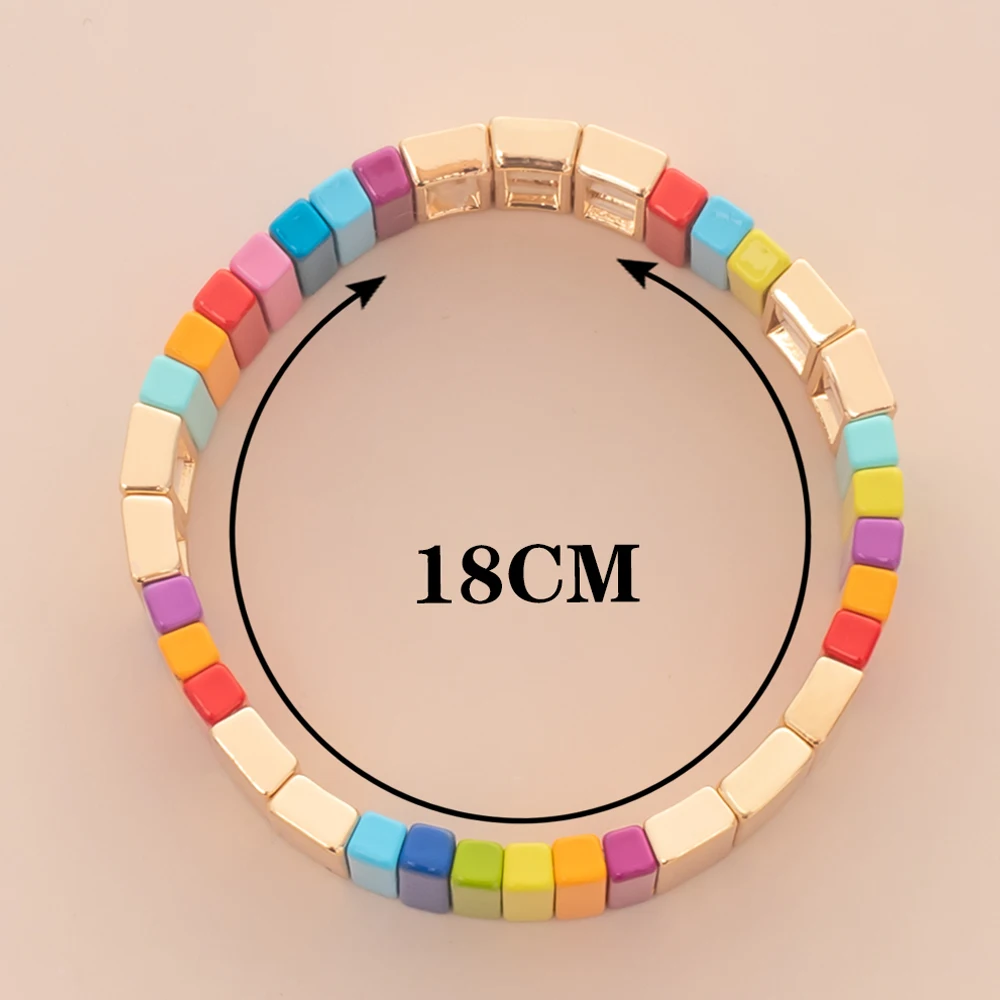 Wholesale Enamel Bracelets Set Gold Color Bangle For Women Colorful Beads Elastic Bracelets Handmade Beads Jewelry