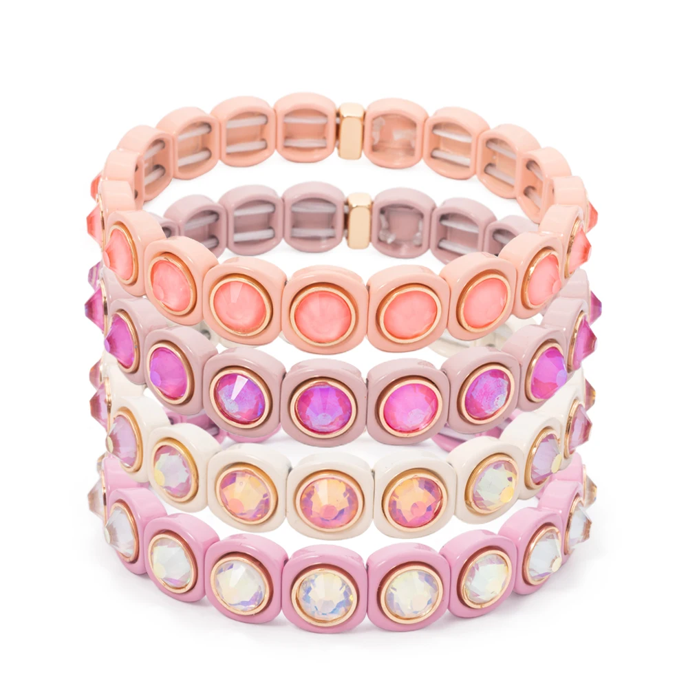 2023 New Design Colorful Bracelets For Women Inlaid Shiney Resin Diamond Elastic Bangle Acrylic Crystal Candy Color Jewelry