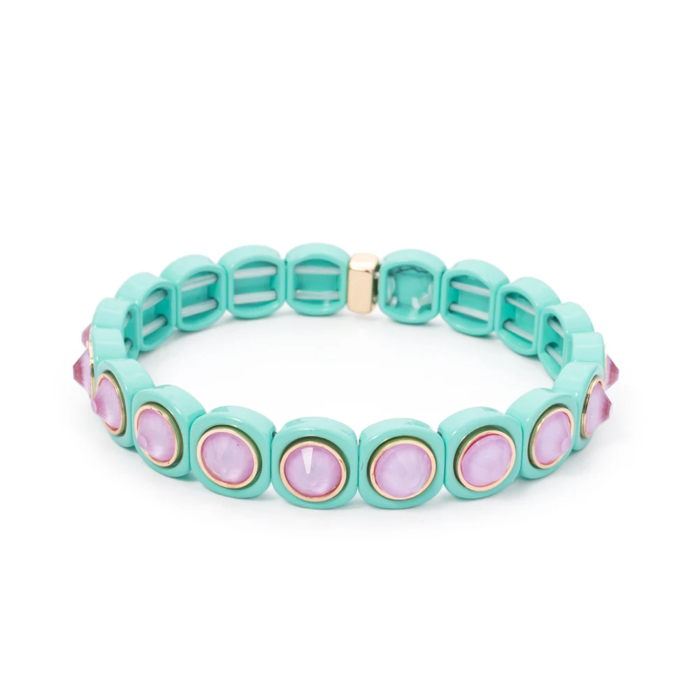 2023 New Design Colorful Bracelets For Women Inlaid Shiney Resin Diamond Elastic Bangle Acrylic Crystal Candy Color Jewelry