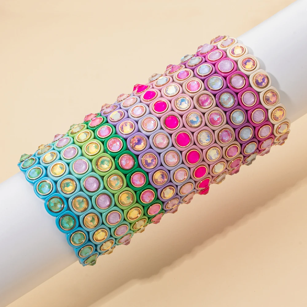 2023 New Design Colorful Bracelets For Women Inlaid Shiney Resin Diamond Elastic Bangle Acrylic Crystal Candy Color Jewelry