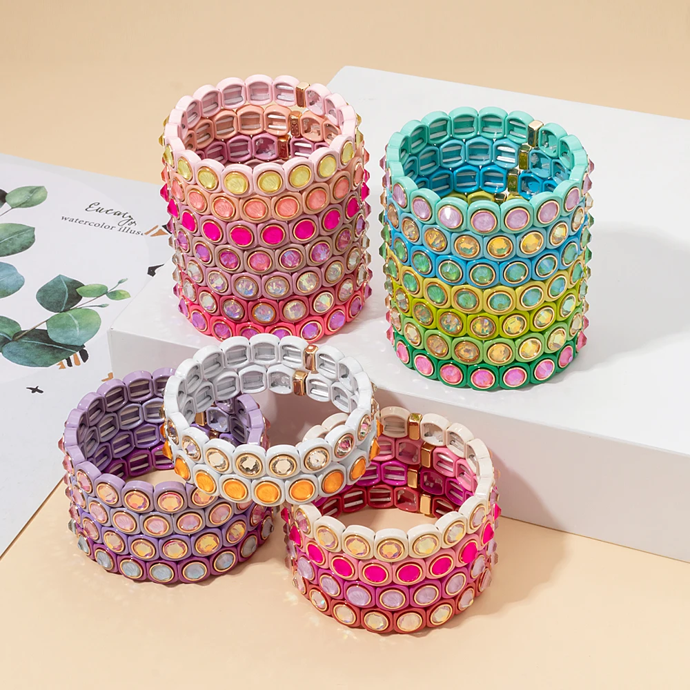 2023 New Design Colorful Bracelets For Women Inlaid Shiney Resin Diamond Elastic Bangle Acrylic Crystal Candy Color Jewelry