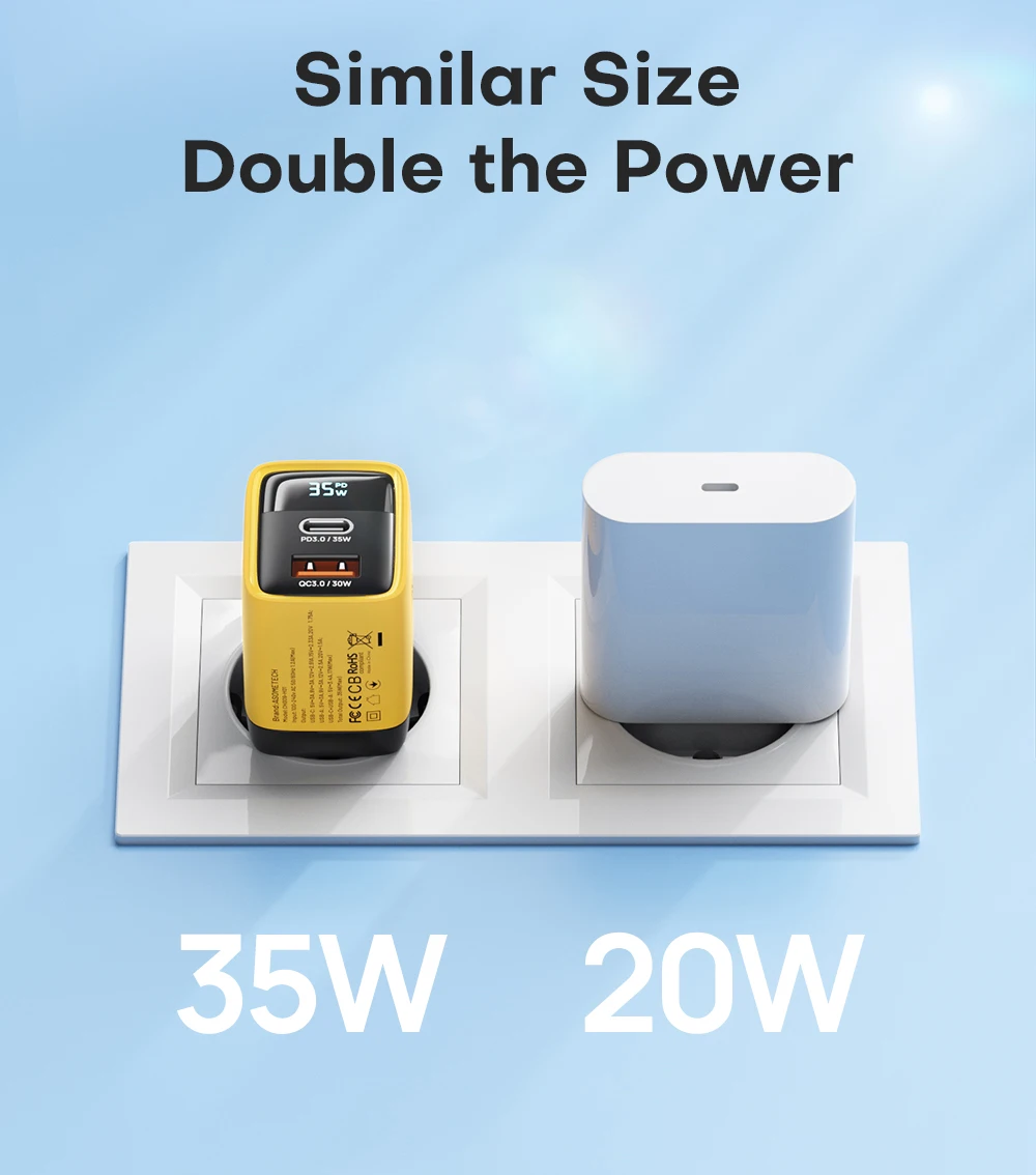ASOMETECH 35W GaN Charger LED Display QC3.0 30W 25W PD PPS Quick Charge USB Type C Charger For iPhone 14 Pro Samsung S23 Xiaomi