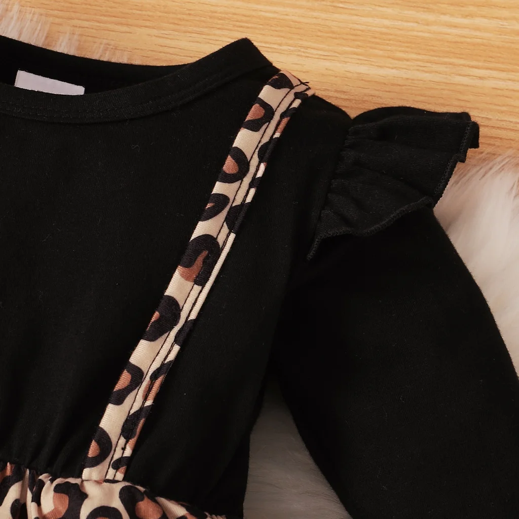 0-18Months Newborn Baby Girl Dress with Bow Long Sleeve Leopard Dresses Onesie Clothing Autumn Infant Fashion Cute Jumpsuit
