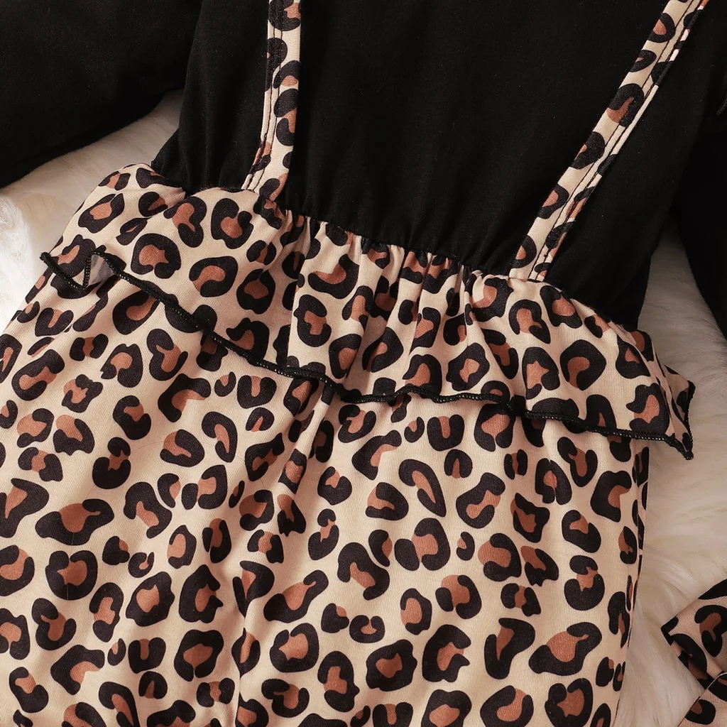0-18Months Newborn Baby Girl Dress with Bow Long Sleeve Leopard Dresses Onesie Clothing Autumn Infant Fashion Cute Jumpsuit
