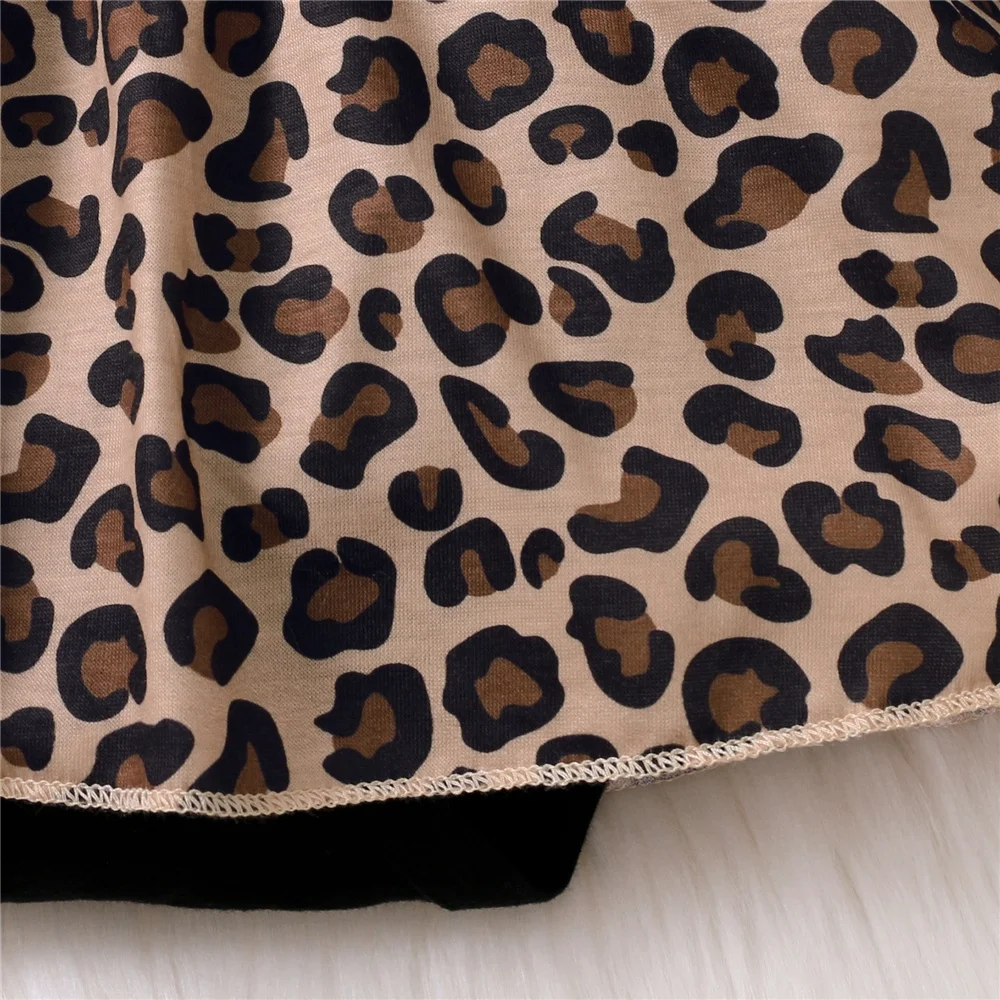 0-18Months Newborn Baby Girl Dress with Bow Long Sleeve Leopard Dresses Onesie Clothing Autumn Infant Fashion Cute Jumpsuit