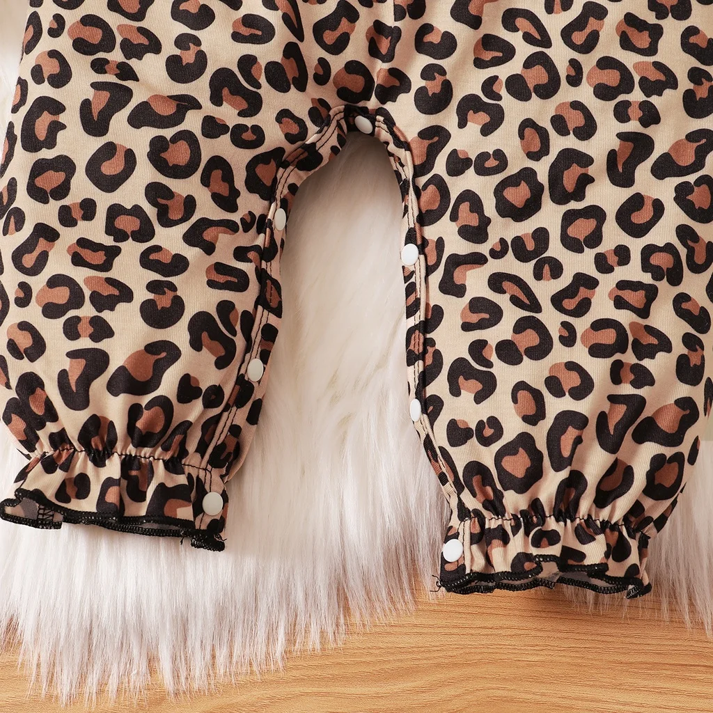 0-18Months Newborn Baby Girl Dress with Bow Long Sleeve Leopard Dresses Onesie Clothing Autumn Infant Fashion Cute Jumpsuit