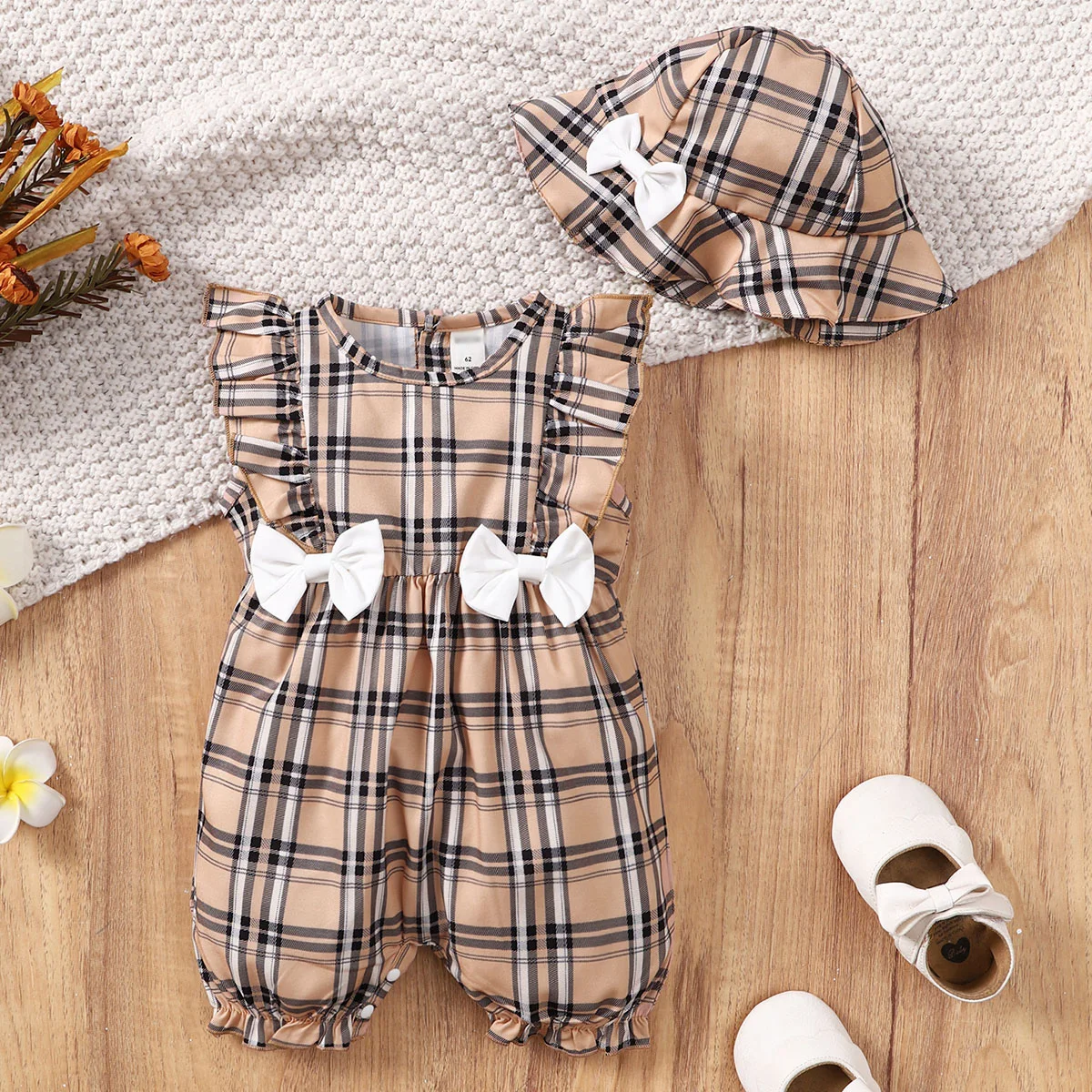 0-18 Months Newborn Baby Girl Clothes Cute Plaid Design Summer Romper+Hat 2Pcs Suit Fashion Holiday Clothing For Toddler Girl