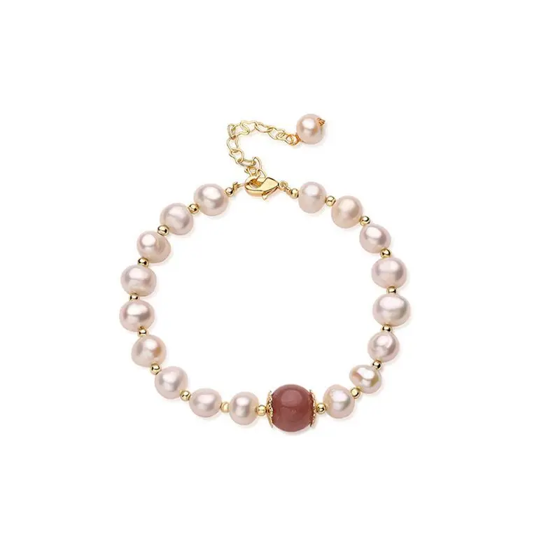 High Quality 100% Baroque Freshwater Pearl & Strawberry Quartz Female Bracelets Jewelry For Women Valentine's Day Gifts No Fade