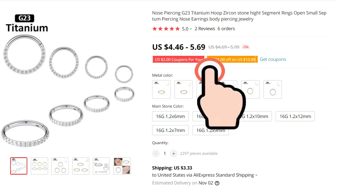 1PC G23 Titanium Clicker Hoop Earrings Nose Rings CZ Zircon Septum Piercing Tragus Cartilage Helix Ear Piercing Body Jewelry 16G