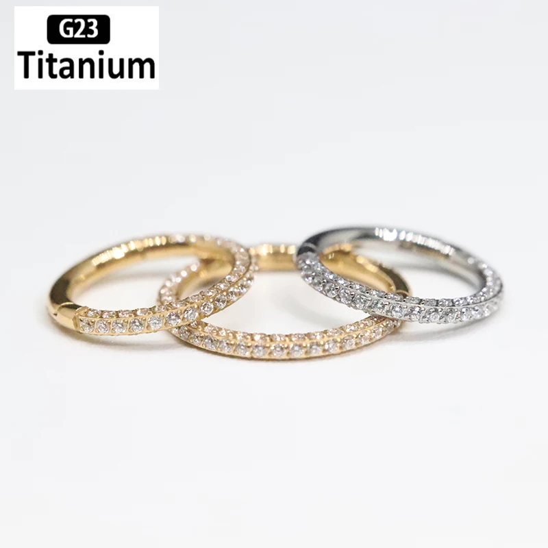 1PC G23 Titanium Clicker Hoop Earrings Nose Rings CZ Zircon Septum Piercing Tragus Cartilage Helix Ear Piercing Body Jewelry 16G