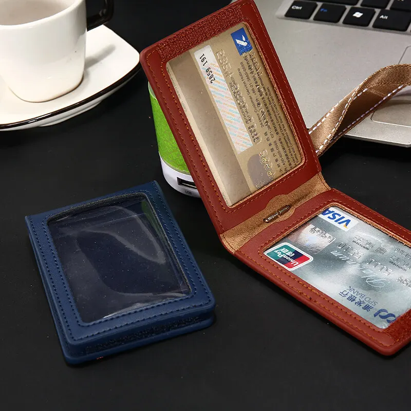 NEW Genuine Leather Badge Holder Business Work Card Neck Strap Lanyard ID Chest Card Name Tag Case Office Supplies