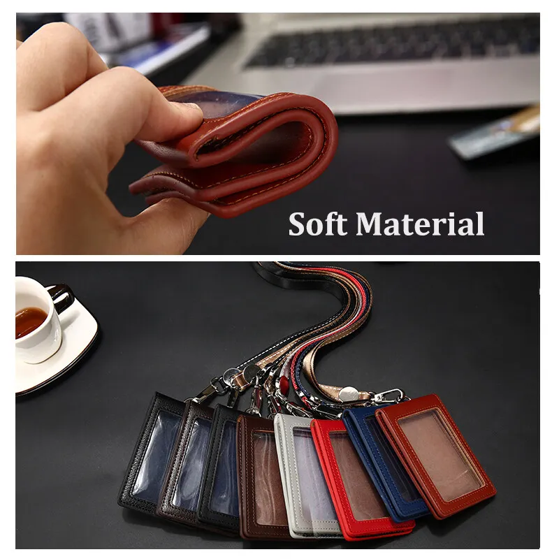 NEW Genuine Leather Badge Holder Business Work Card Neck Strap Lanyard ID Chest Card Name Tag Case Office Supplies