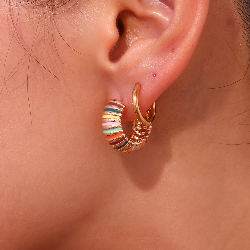 La.Muses Colorful Enamel Trendy Women's Tire Shape Hoop Earrings 2023 Stainless Steel Luxury Jewelry And Accessories For Women