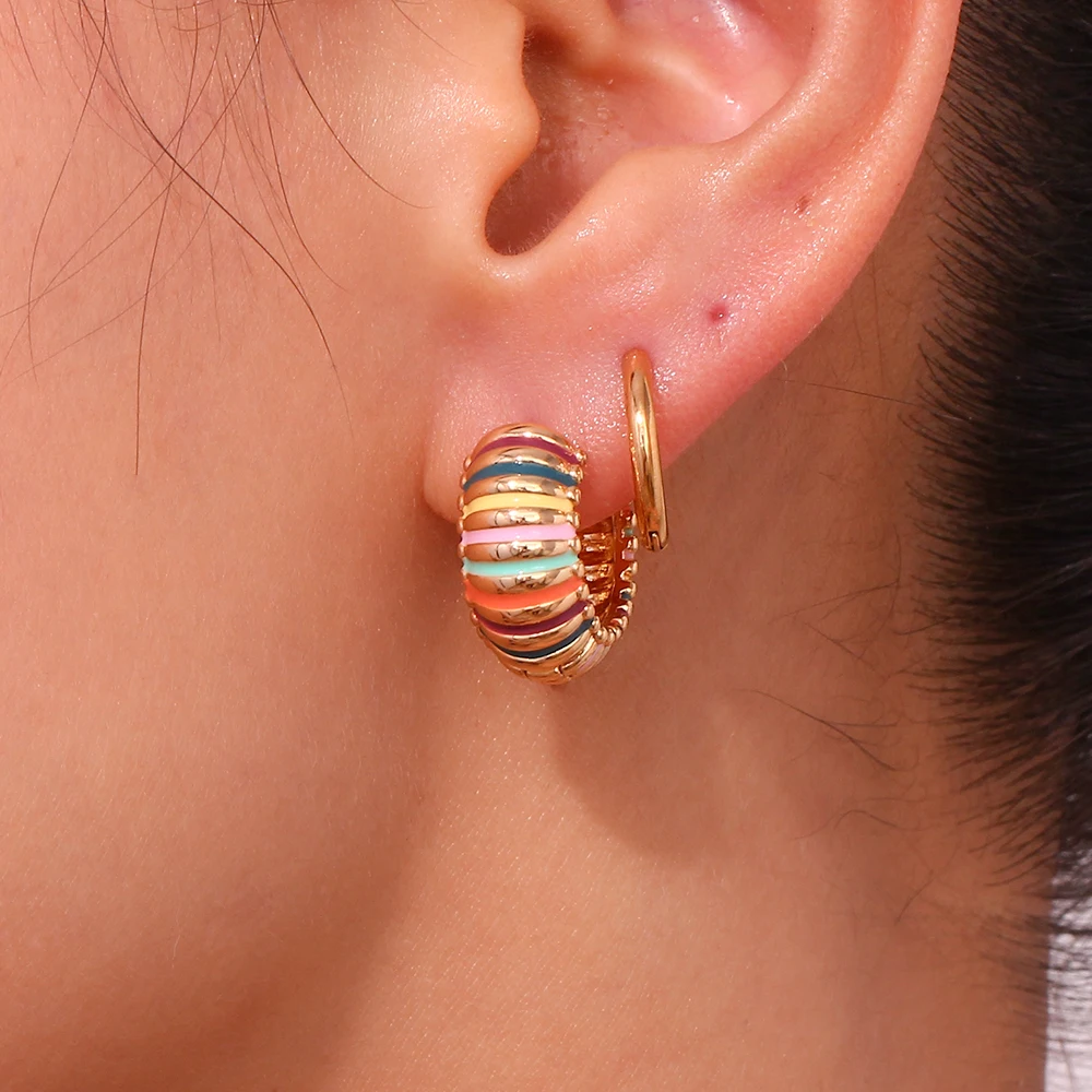 La.Muses Colorful Enamel Trendy Women's Tire Shape Hoop Earrings 2023 Stainless Steel Luxury Jewelry And Accessories For Women