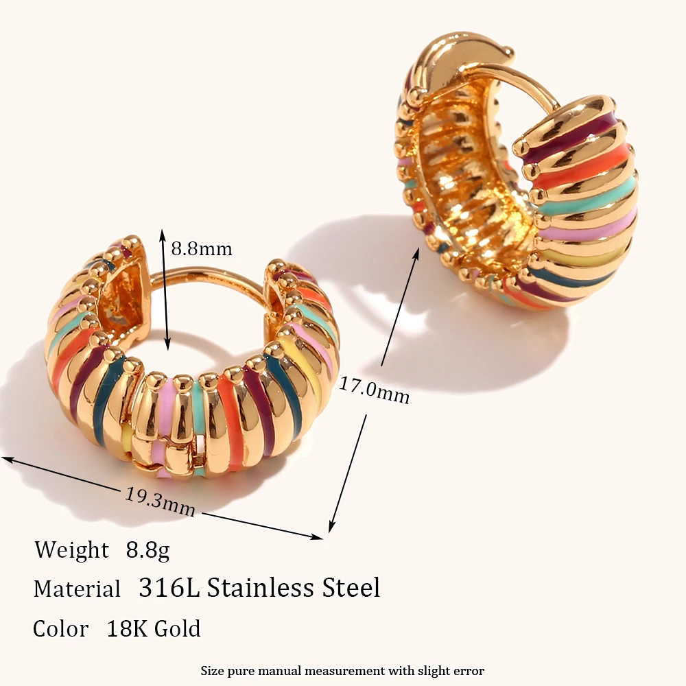 La.Muses Colorful Enamel Trendy Women's Tire Shape Hoop Earrings 2023 Stainless Steel Luxury Jewelry And Accessories For Women