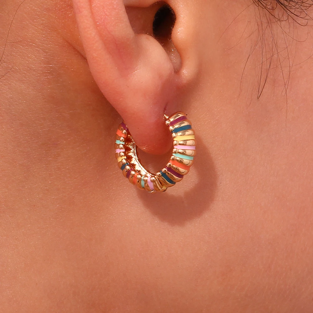 La.Muses Colorful Enamel Trendy Women's Tire Shape Hoop Earrings 2023 Stainless Steel Luxury Jewelry And Accessories For Women