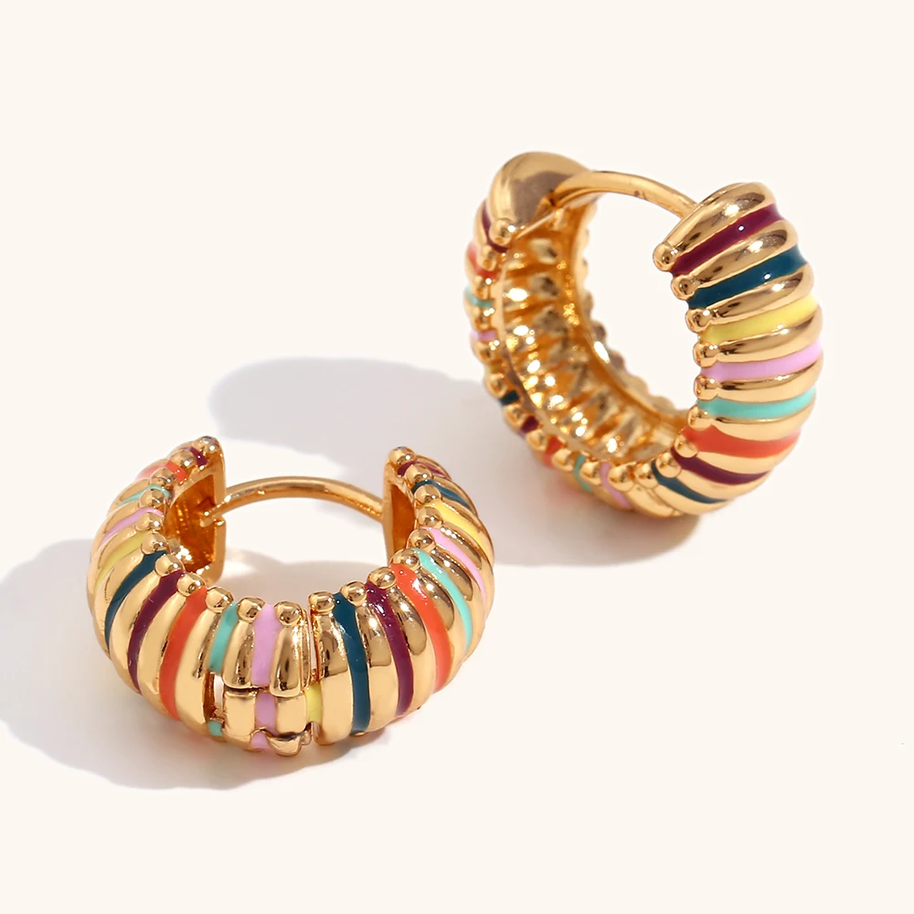 La.Muses Colorful Enamel Trendy Women's Tire Shape Hoop Earrings 2023 Stainless Steel Luxury Jewelry And Accessories For Women