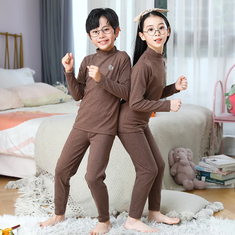 Autumn Winter Thermal Underwear Suit Girls Clothing Sets Boys Pajama Sets Baby No Trace Warm Sleepwear Candy Colors Kids Clothes