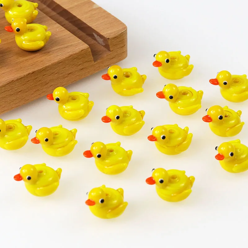3d Glass Cartoon Cute Little Yellow Duck Frog Bracelet Bead Keychain Pendant Accessories