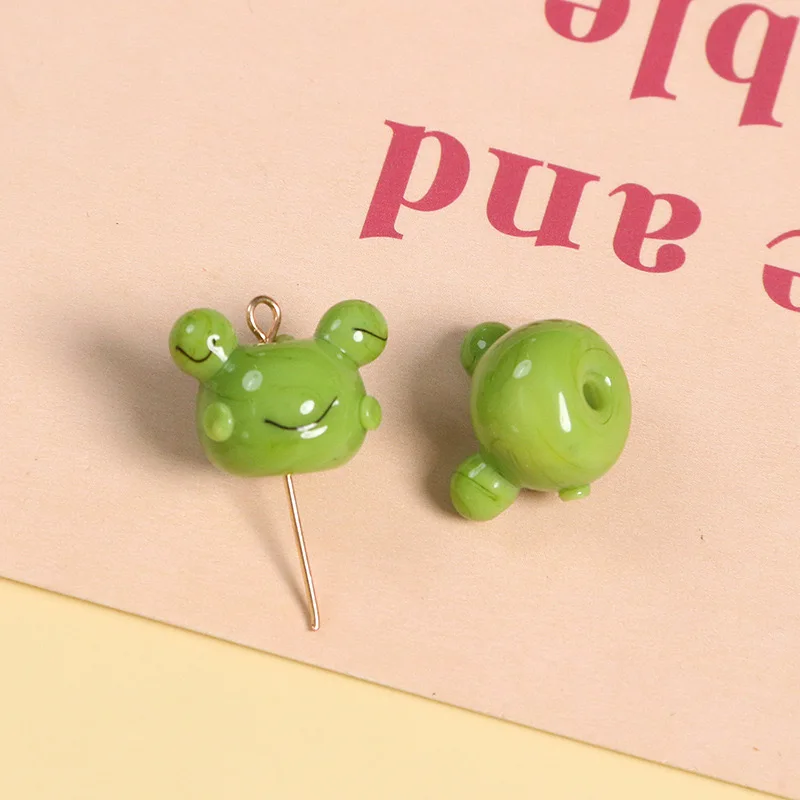 3d Glass Cartoon Cute Little Yellow Duck Frog Bracelet Bead Keychain Pendant Accessories