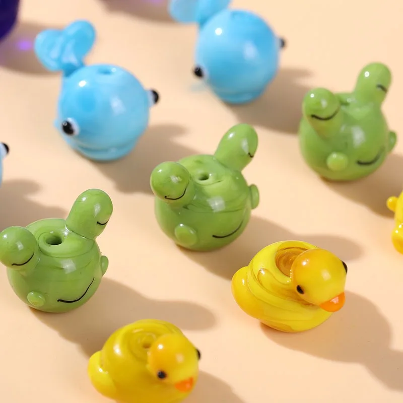 3d Glass Cartoon Cute Little Yellow Duck Frog Bracelet Bead Keychain Pendant Accessories