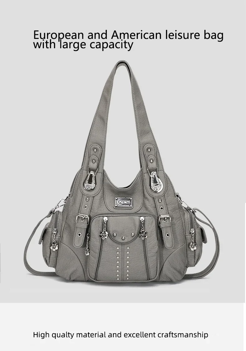 Women Handbags Black Vintage Shoulder Bags Fashion PU Handbag Angel Kiss Female Satchel Big-capacity Shoulder Purse Bag Feminina