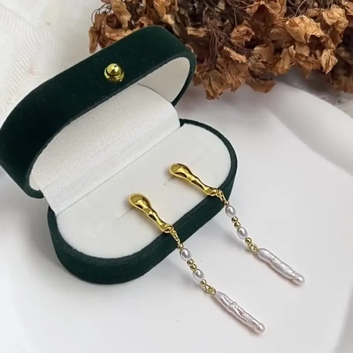 Minar High Quality Nature Freshwater Pearl Dangle Earrings for Women 14K Real Gold Plated Brass Beads Strand Long Tassel Earring