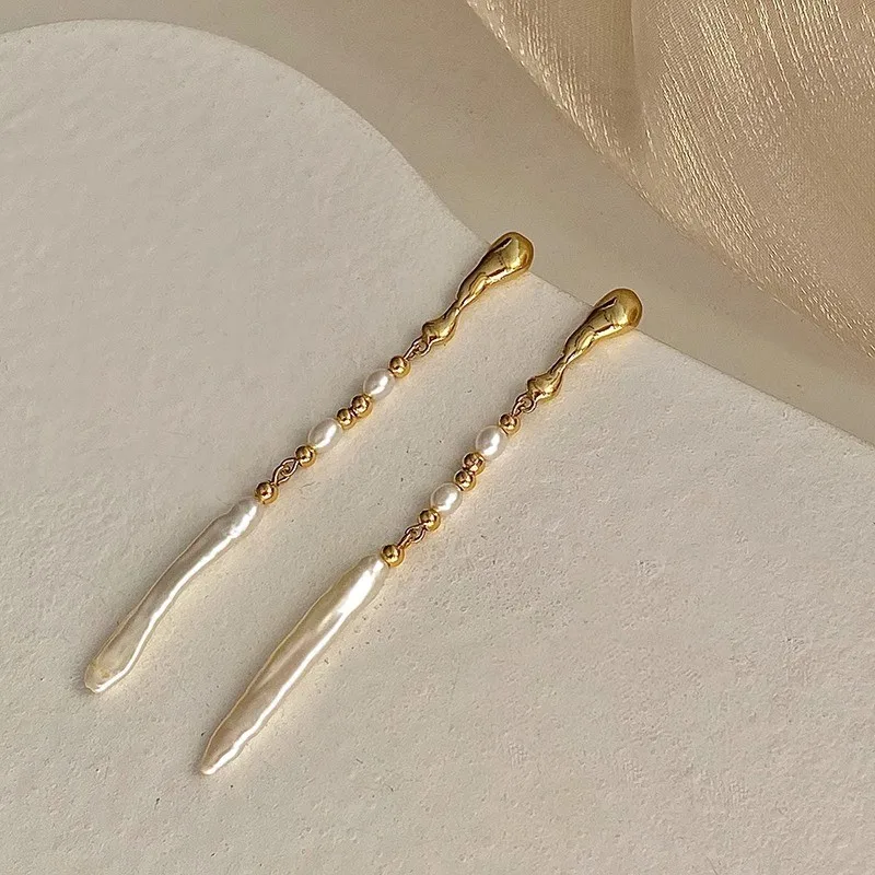 Minar High Quality Nature Freshwater Pearl Dangle Earrings for Women 14K Real Gold Plated Brass Beads Strand Long Tassel Earring