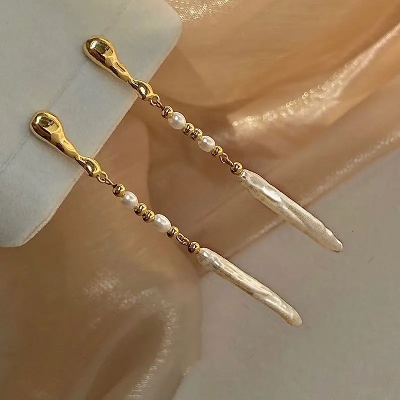 Minar High Quality Nature Freshwater Pearl Dangle Earrings for Women 14K Real Gold Plated Brass Beads Strand Long Tassel Earring
