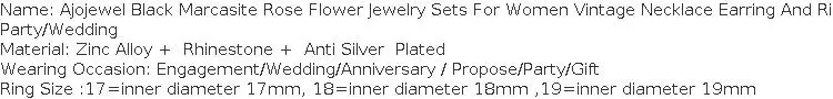 Ajojewel Black Marcasite Rose Flower Jewelry Sets For Women Vintage Necklace Earring And Ring Elegant Gift For Party/Wedding