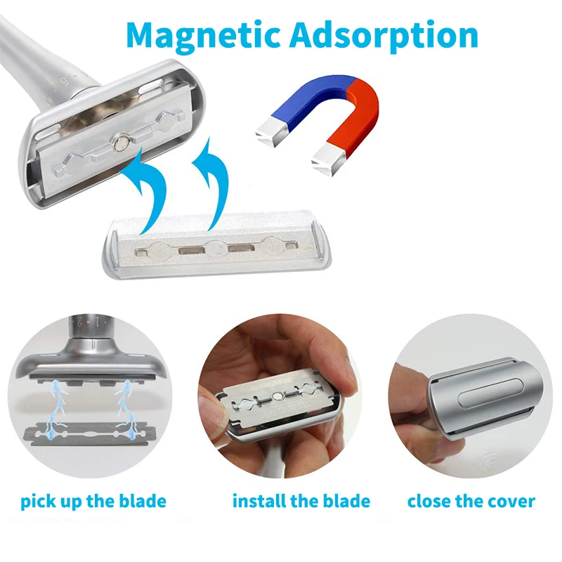 Double Edge Adjustable Safety Razors Classic Razor with 5 Blade & Case Long Handle Wet Shaving Zero Irritation Detachable Blades