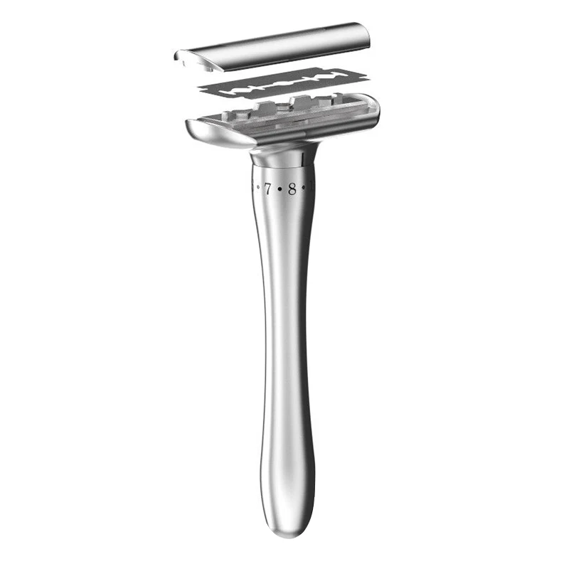 Double Edge Adjustable Safety Razors Classic Razor with 5 Blade & Case Long Handle Wet Shaving Zero Irritation Detachable Blades