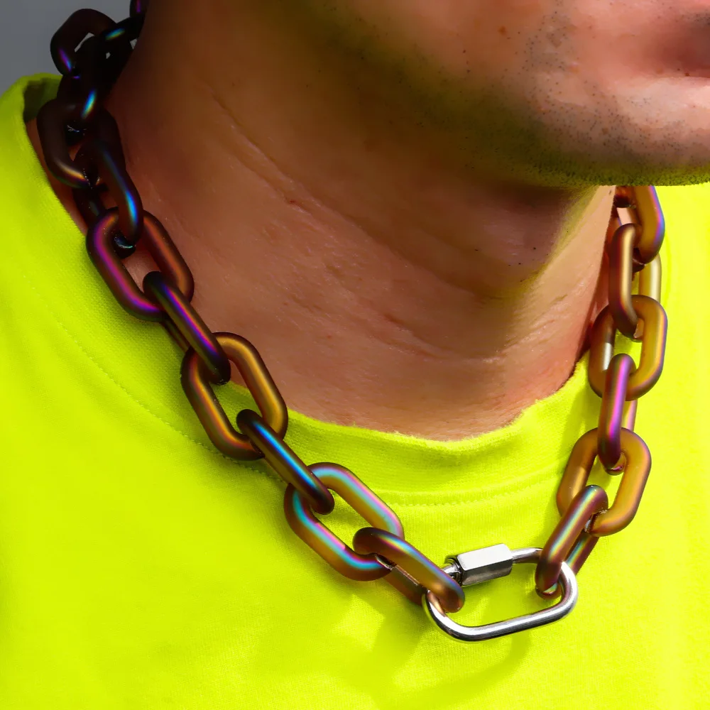 FishSheep Trendy Colorful Acrylic Chain Lock Pendant Necklaces for Men Women Resin Long Link Buckle Necklace Male Jewelry Gifts