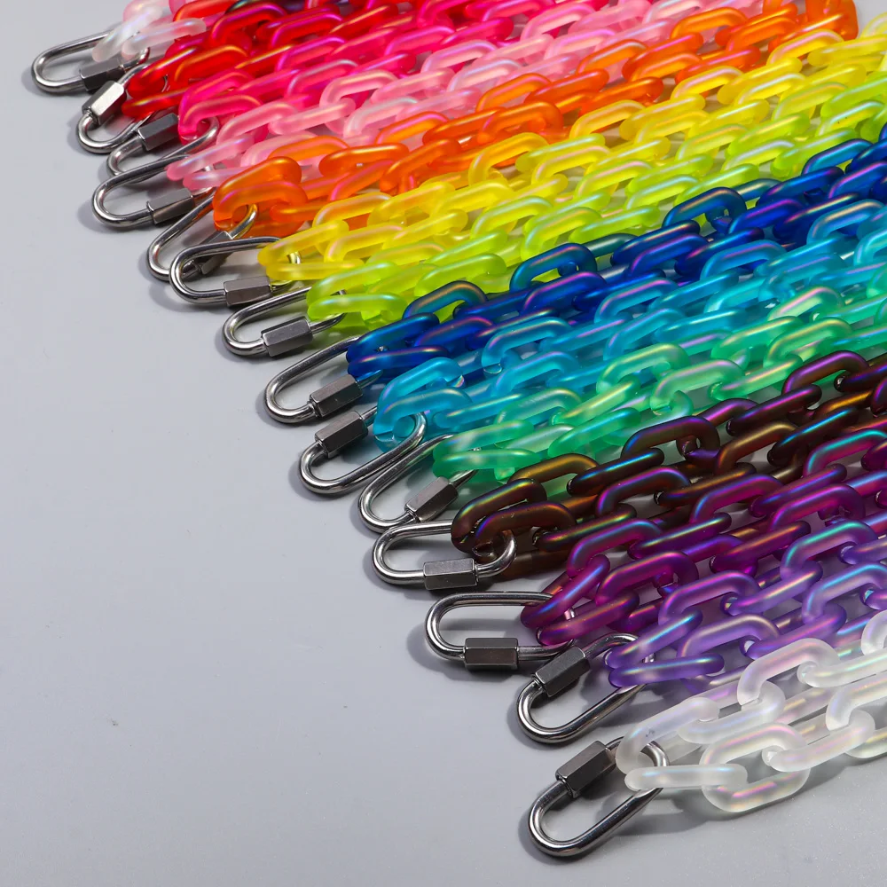 FishSheep Trendy Colorful Acrylic Chain Lock Pendant Necklaces for Men Women Resin Long Link Buckle Necklace Male Jewelry Gifts