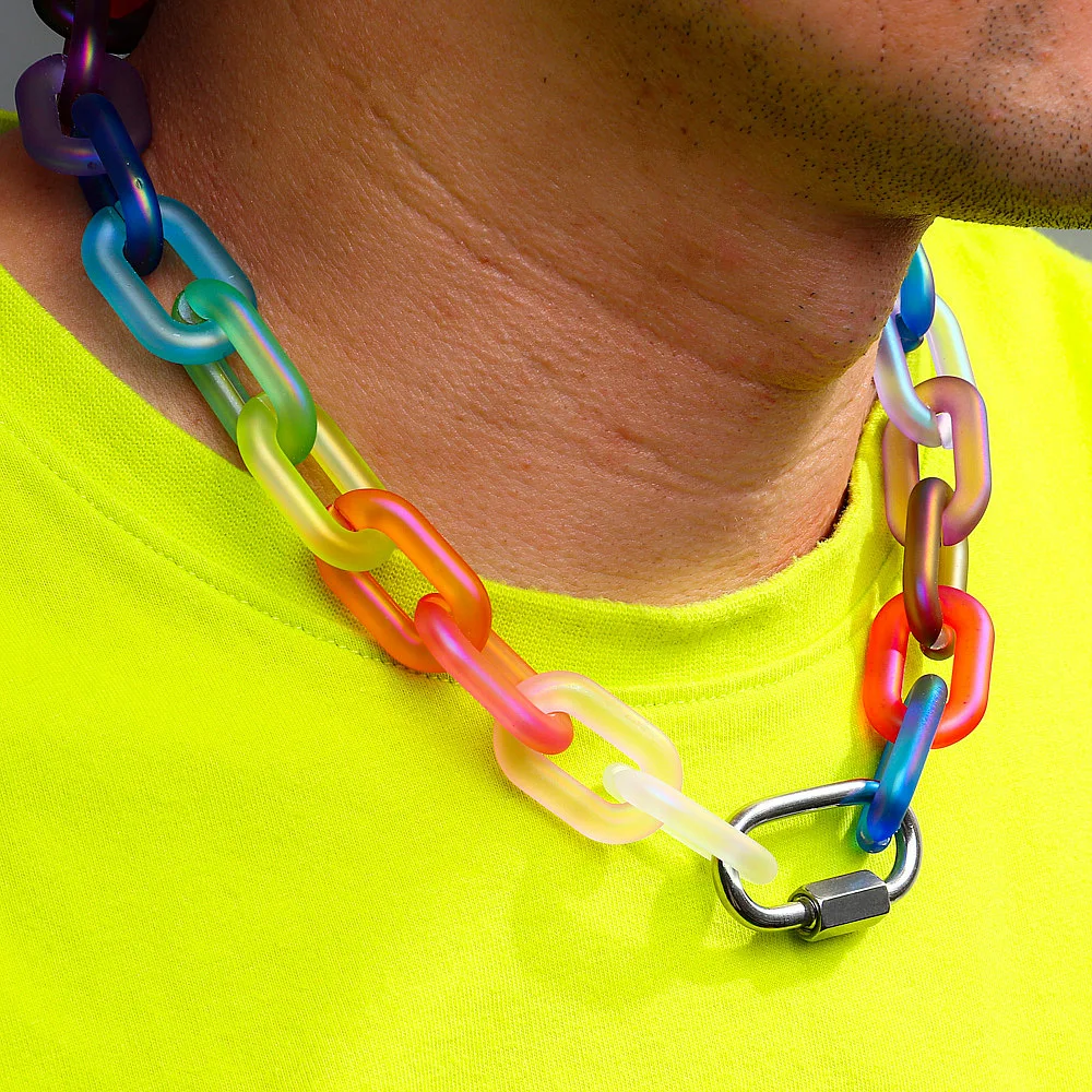 FishSheep Trendy Colorful Acrylic Chain Lock Pendant Necklaces for Men Women Resin Long Link Buckle Necklace Male Jewelry Gifts