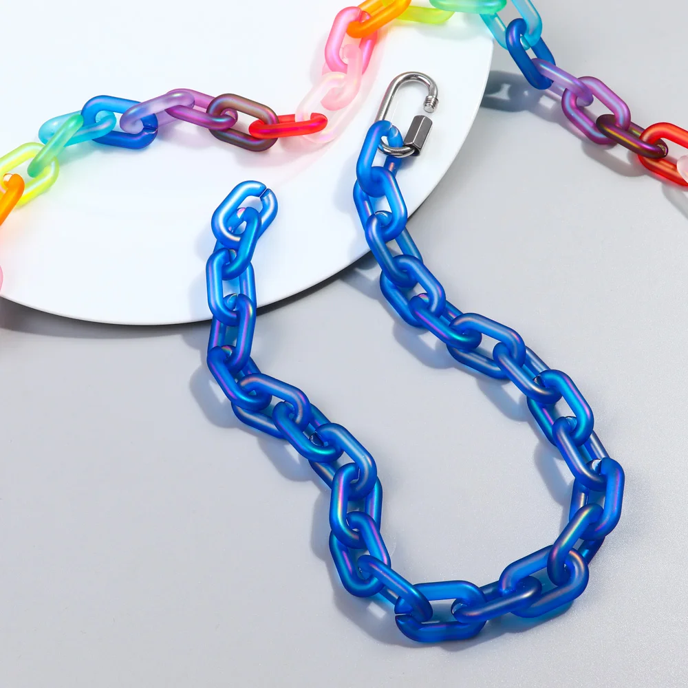 FishSheep Trendy Colorful Acrylic Chain Lock Pendant Necklaces for Men Women Resin Long Link Buckle Necklace Male Jewelry Gifts