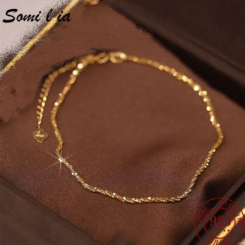 SOMILIA S925 Sterling Silver Bracelet 18K Gold Plated Sparkling Glitter Bracelet Real Money Hand Jewelry Lady Strap Holiday Gift