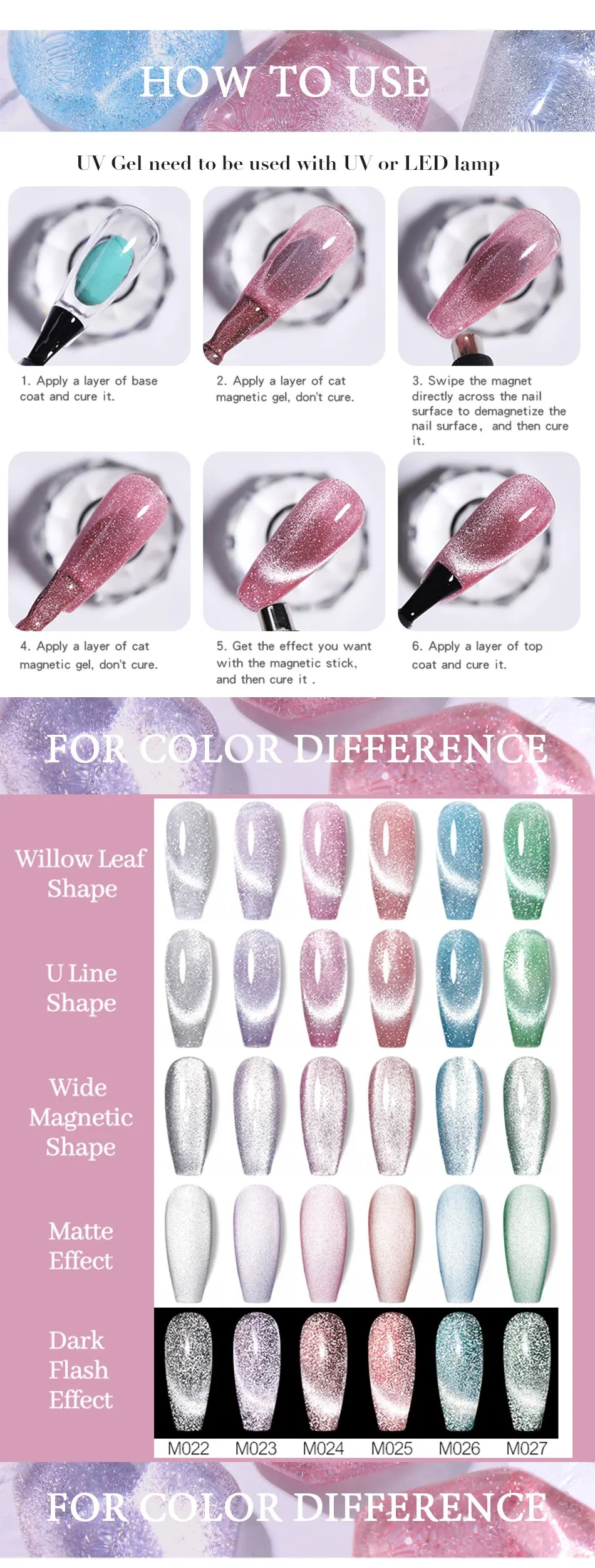 UR SUGAR 7.5ml Reflective Magnertic Gel Nail Polish Laser Silver Pink Magnetic Gel Soak Off UV LED Nail Manicure Varnish UV Gel