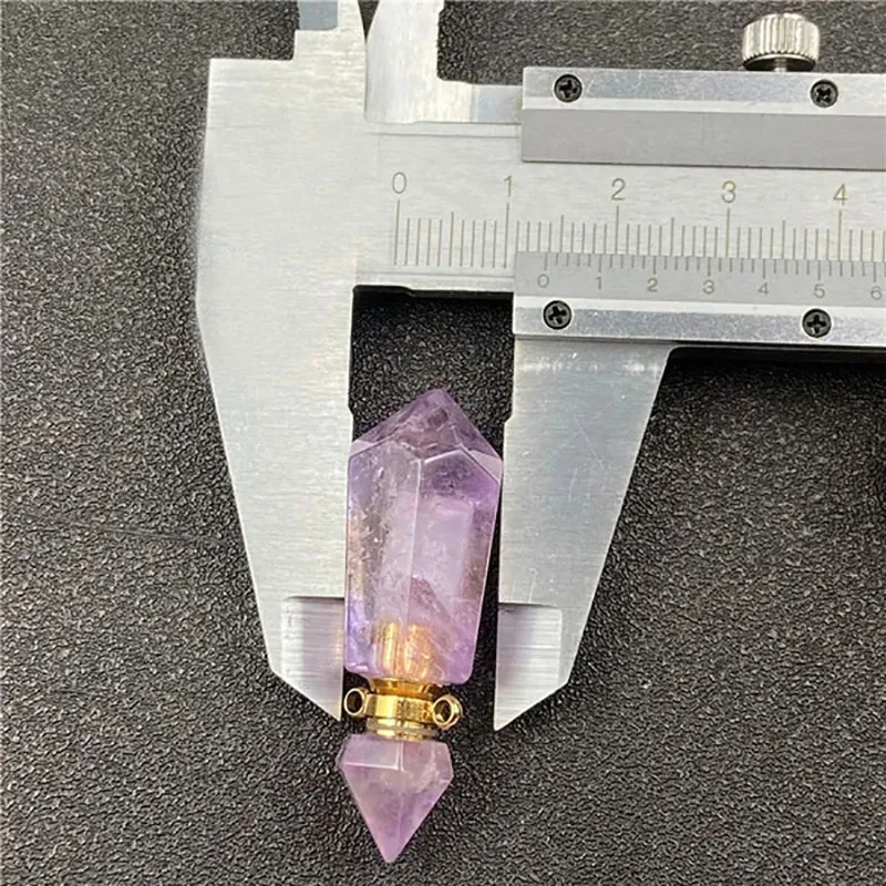 Natural Stone Faceted Prism Perfume Bottle Pendants Necklace Cut Hexagon Points Crystal Essential Oil Diffuser Vial Charms