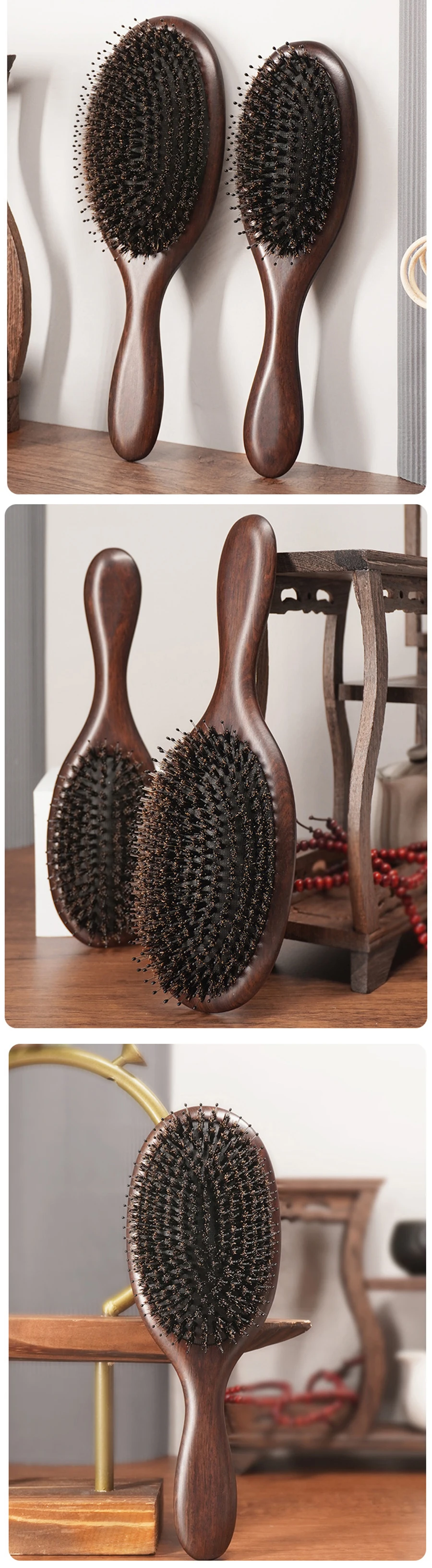 Wood Massage Hair Brush Comb For Hair Hairbrush Dry Wet Detangle Wood Combs Women Hair Beauty Care Paddle Cushion Massage Brush