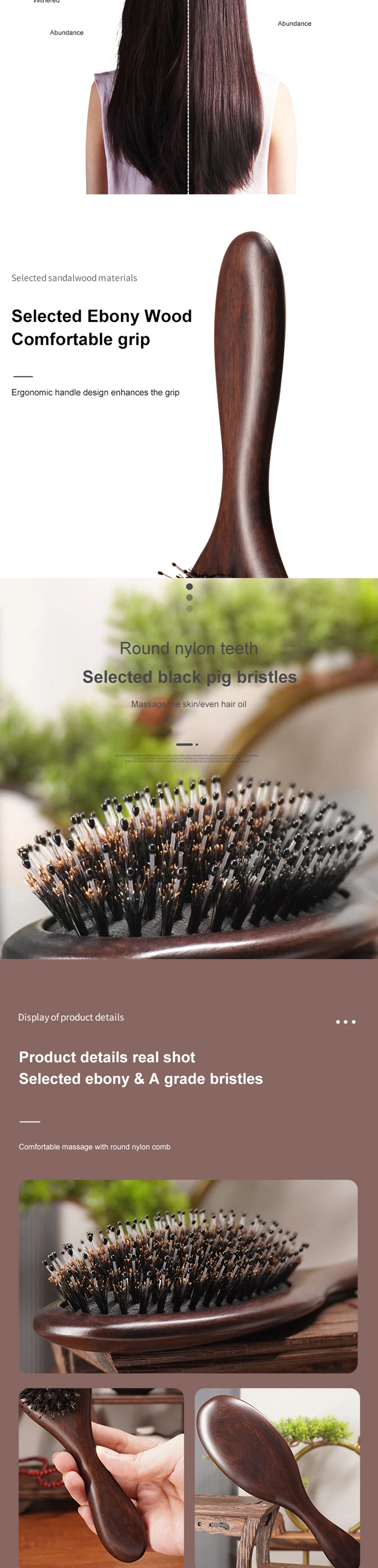 Wood Massage Hair Brush Comb For Hair Hairbrush Dry Wet Detangle Wood Combs Women Hair Beauty Care Paddle Cushion Massage Brush